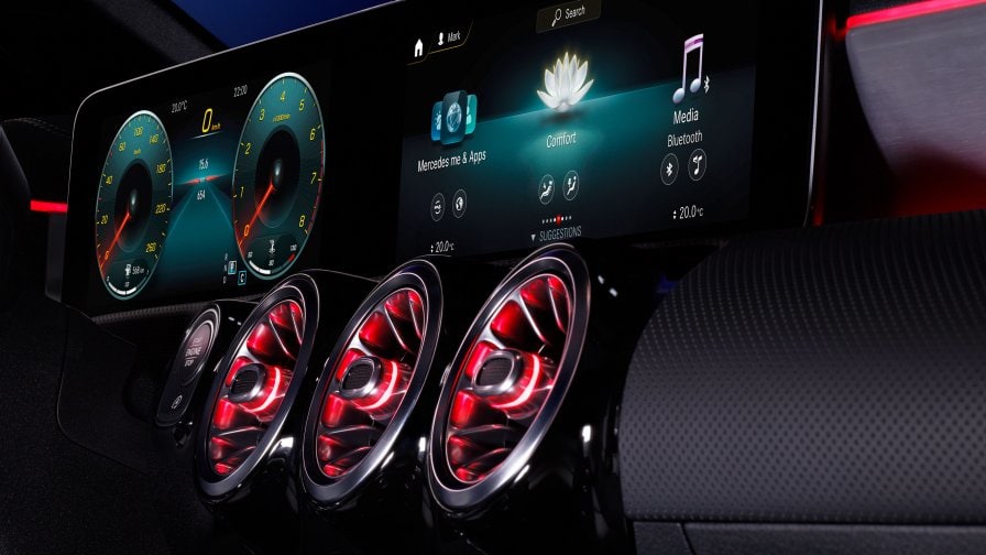 Primo piano della plancia con display widescreen di Nuovo CLA Coupé.