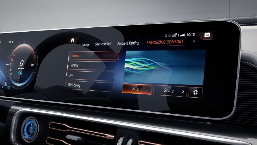 Mercedes-Benz EQC: pacchetto ENERGIZING Plus Nell'immagine, il menu ENERGIZING sul display multimediale di Mercedes-Benz EQC.