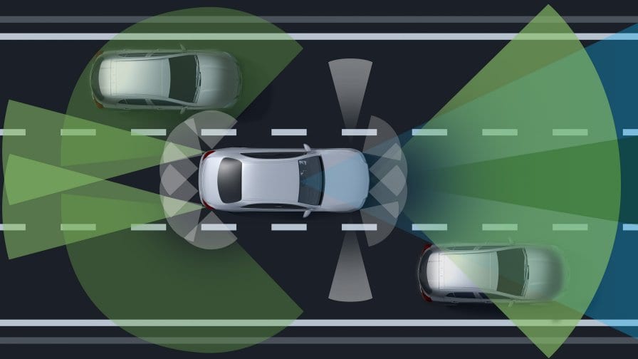 Mercedes-Benz EQC: pacchetto sistemi di assistenza alla guida Nell'immagine, una visualizzazione del funzionamento del sistema di assistenza attivo alla regolazione della distanza DISTRONIC di Mercedes-Benz EQC.