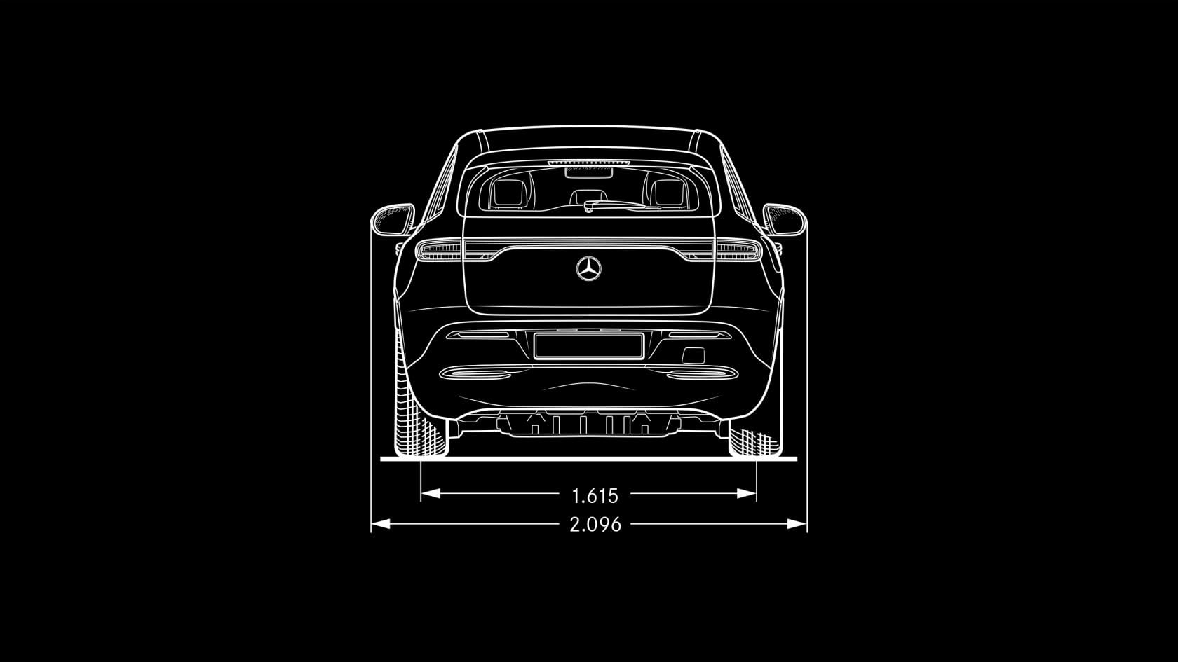 Mercedes-Benz EQC: vista posteriore Il disegno quotato presenta una vista posteriore di Mercedes-Benz EQC.