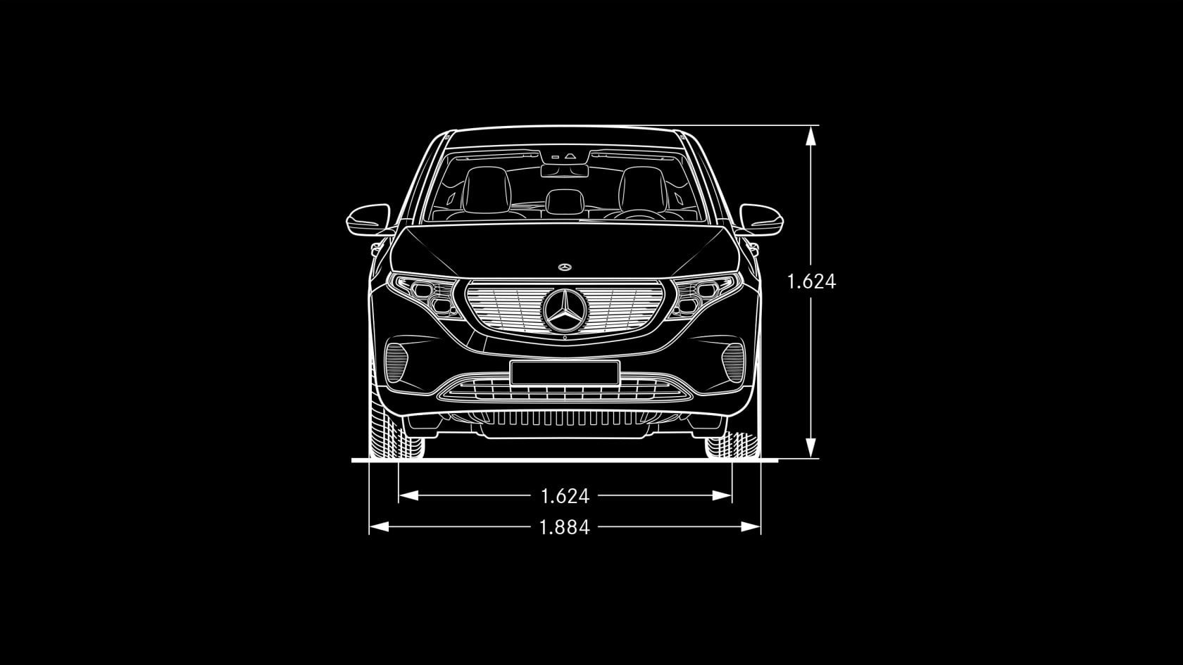 Mercedes-Benz EQC: vista anteriore Il disegno quotato presenta una vista anteriore di Mercedes-Benz EQC.